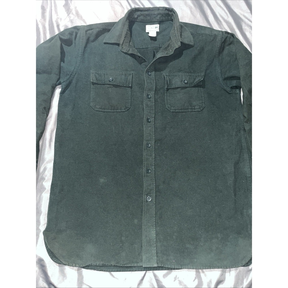 Vintage LL Bean Mens Large Heavyweight Chamois Cloth Button Shirt Green‎ Flannel